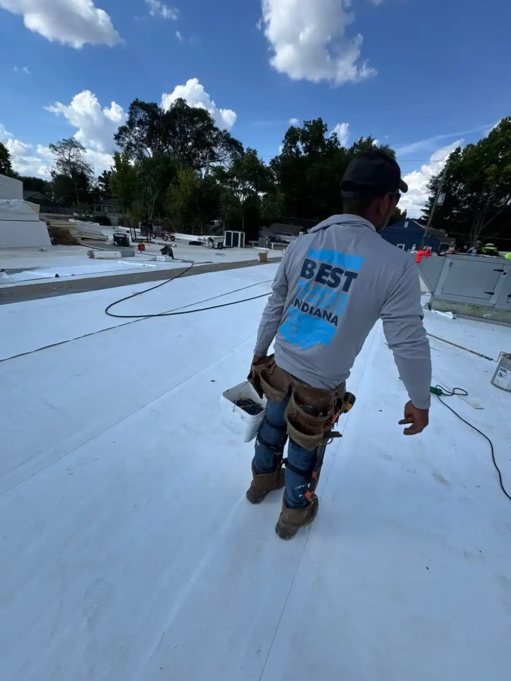 Storm damage documentation on a Camby commercial building
